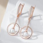 Geometry Rose Gold Pearl & Zircon Dangle Earrings for Women