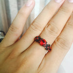 Red Garnet Flower Shiny Black Gold Color Rings