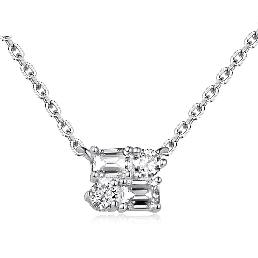 Oval Moissanite Pendant Necklace for Women4 Stones-SilverCHINA