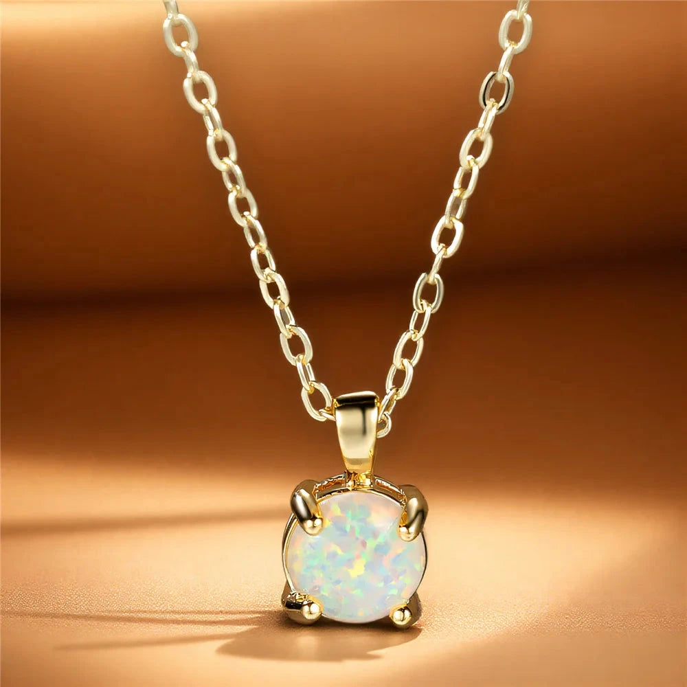Crystal White Fire Opal Necklace for Women
