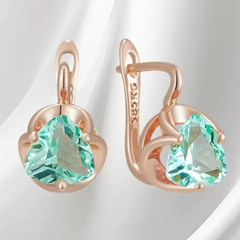 585 Rose Gold Color Luxury Earrings for WomenLight Green