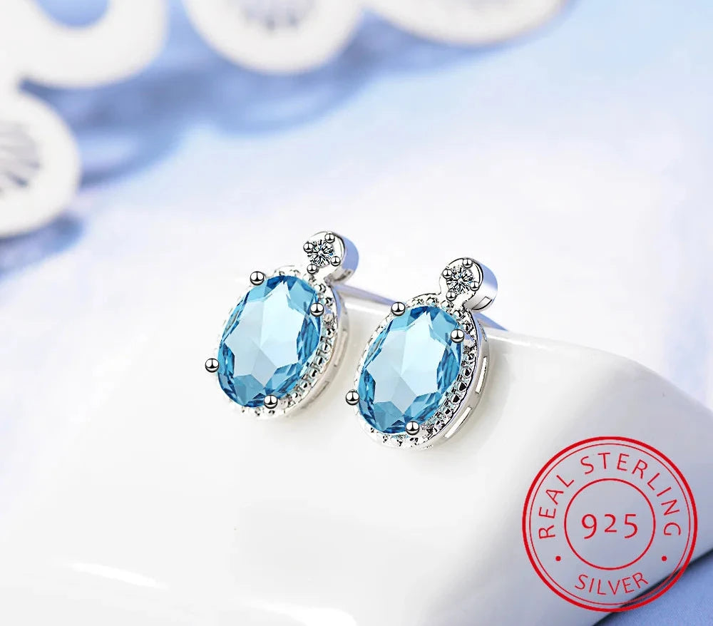 Oval 1ct Natural Sky Blue Topaz 925 Sterling Silver Stud Earrings