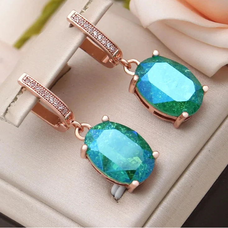 S&Z DESIGN New Fashion Ice Crack Egg Shape Oval Crystal Dangle Earrings For Women 585 Rose Gold Color Cubic Zirconia JewelryRGGR