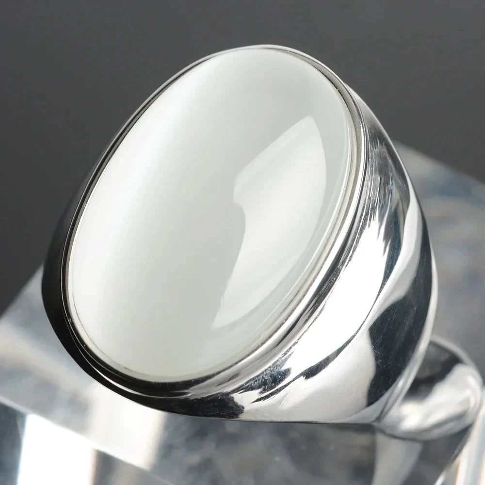 Vintage Gray Cat Eye Stainless Steel RingWhite-S12
