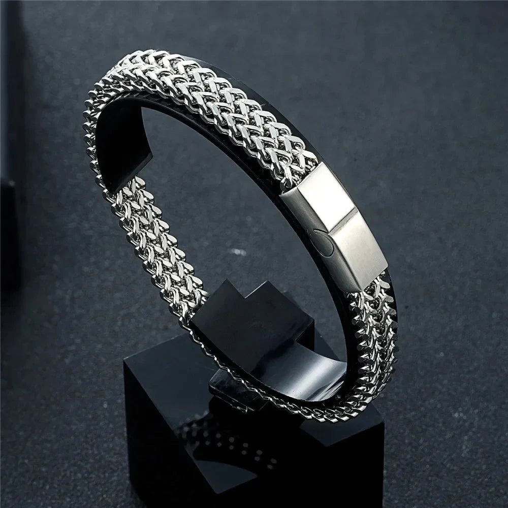 8MM Blue Stainless Steel Curb Chain BraceletDark Gold21cm