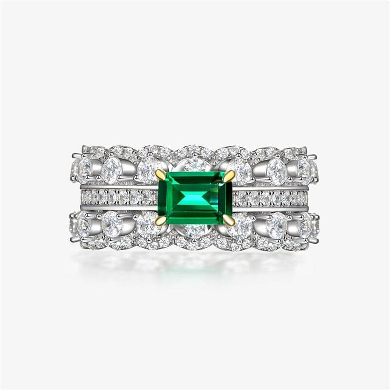 Green Cubic Emerald Silver RingEmerald