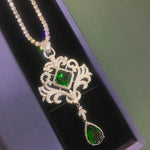 Luxury Temperament Emerald Pendant Micro-inlaid Full Hollowed Water Drop-shaped NecklacesPendant Necklaces45cm