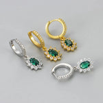 French Retro Green Zircon Earrings – Gold & Silver