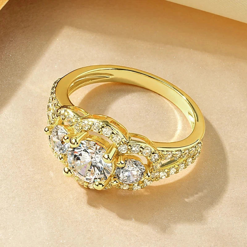 Rrjzz 14K Gold Plated Three Stone CZ Ringgold colorUS 10