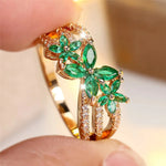 Flower Green Zircon Stone Gold Rings for WomenGreen Gold Color7
