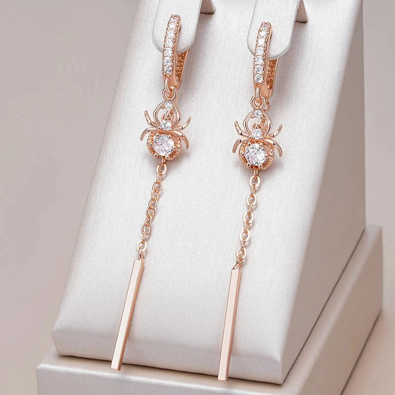 Rose Gold Long Tassel Spider Dangle Earrings For Women