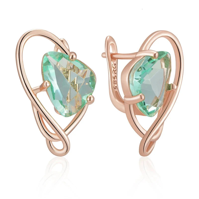 Rose Gold Color Drop Earrings with Light Green StoneROSE GOLD COLOR