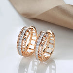 SYOUJYO Retro Round Hollow Shiny Natural Zircon Earrings For Women 585 Rose Gold Color Unique Light Luxury Party Jewelry