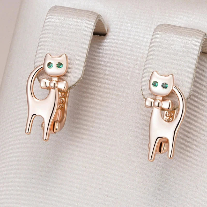 585 Rose Gold Cat Earrings For Women