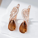 Shiny Brown Natural Zircon English Earrings for Women 585 Rose Gold