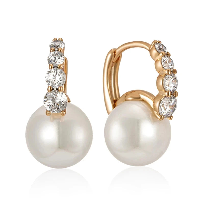 Luxury Elegant Pearl Drop Earrings For Women 585 Rose Gold Color585 Rose Gold Color