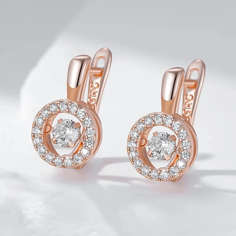 585 Rose Gold Swaying Zircon Earrings