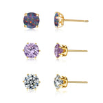 3 Pairs of Red Opal Stone Stud EarringsOT218