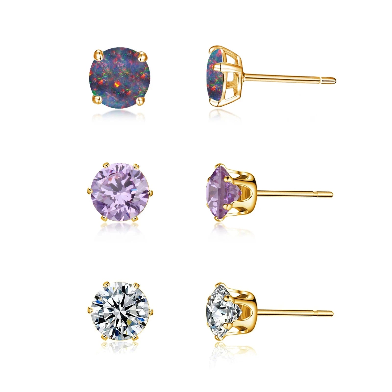 3 Pairs of Red Opal Stone Stud EarringsOT218