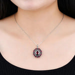 Natural Rhodolite Garnet Black Spinel Solid Silver Pendant 6.2 Carats Genuine Gemstone Rose Garnet Romantic Classic Style