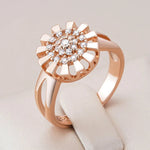 585 Rose Gold Color Crystal Flower Bride Ring For Women