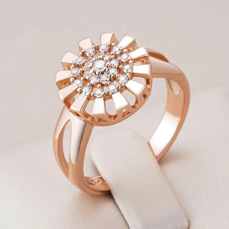 585 Rose Gold Color Crystal Flower Bride Ring For Women