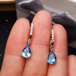 Silver inlaid classic water drop sapphire ear buckle fashion exquisite earrings