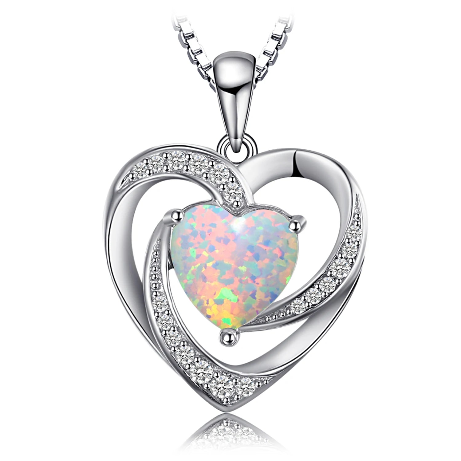 Heart Love 2.4ct Created Opal 925 Sterling Silver Pendant Necklace for Women (Pendant Only)925 Sterling SilverCHINA