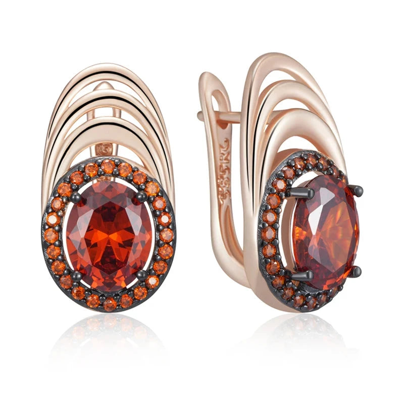 Rose Gold & Black Plating Red Zircon Geometric Earrings for WomenH2635