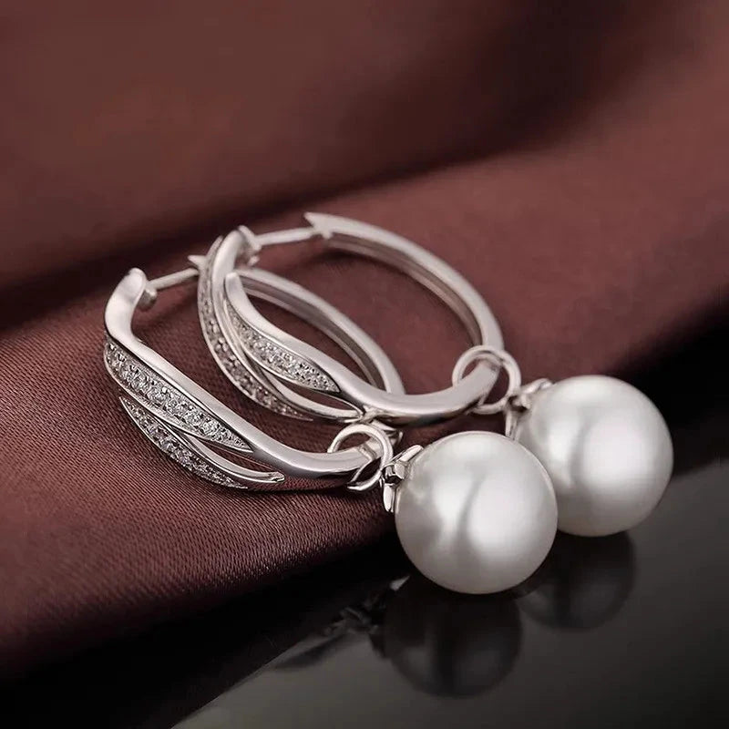 925 Sterling Silver Pearl Drop Earrings for Women
