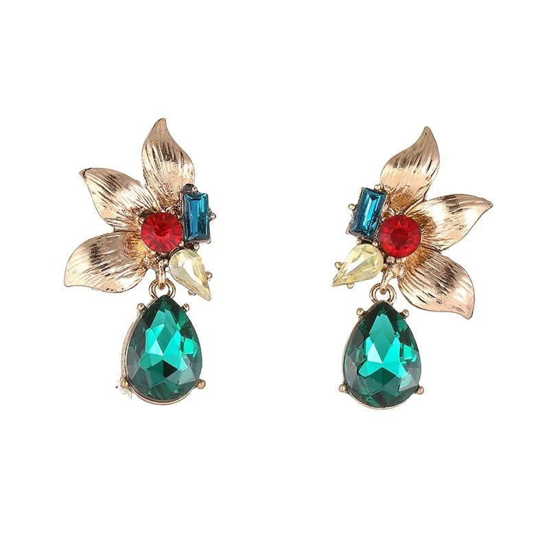 Flower Water Drop Dangle Post Earrings For Women