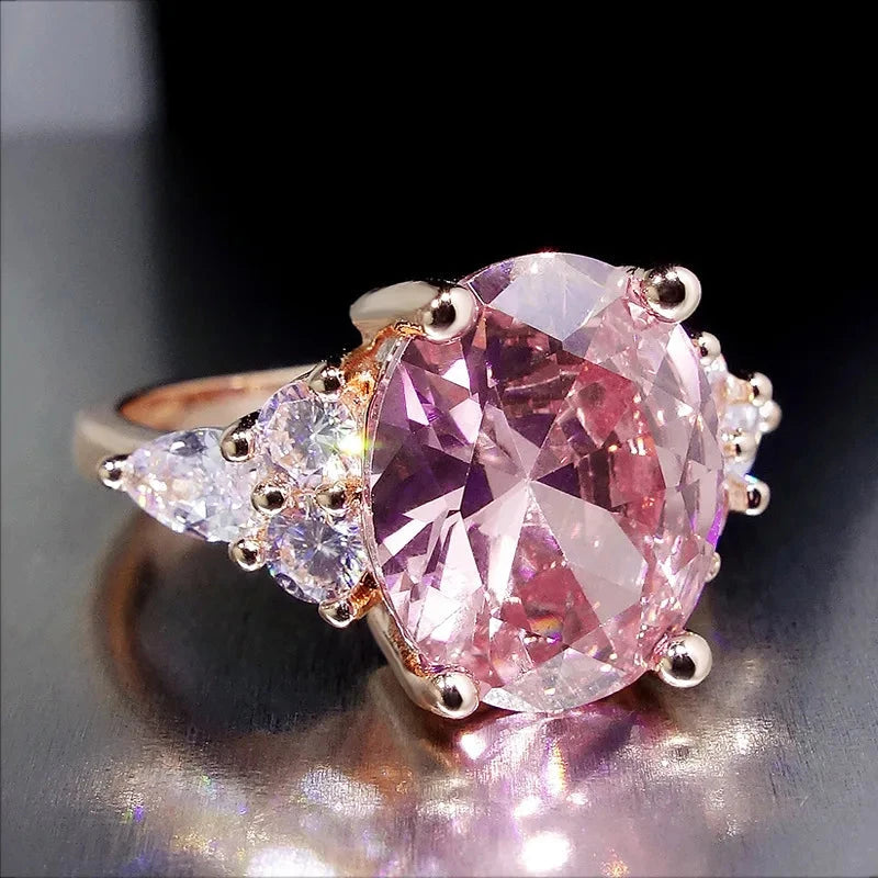 Pink Oval Zircon Ring – Vintage Rose Gold & Silver