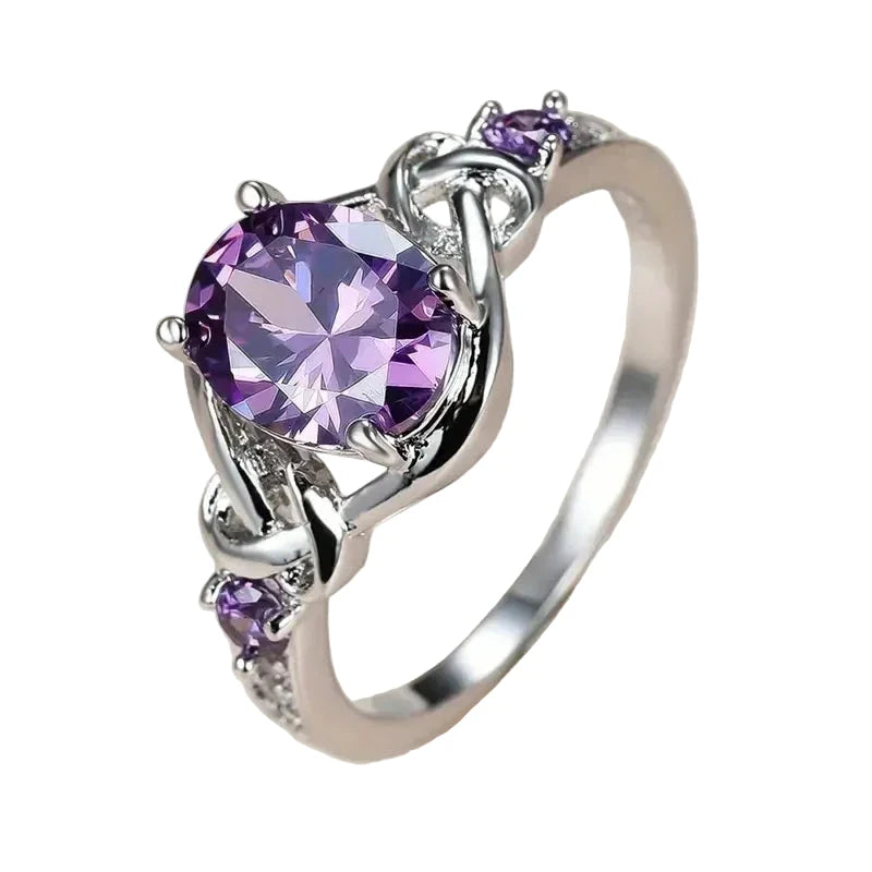 Luxury Oval Purple Cubic Zirconia Women Rings