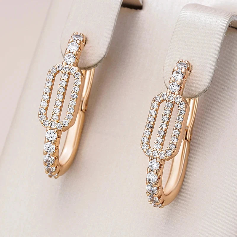 585 Rose Gold Geometric Zircon Earrings for Women