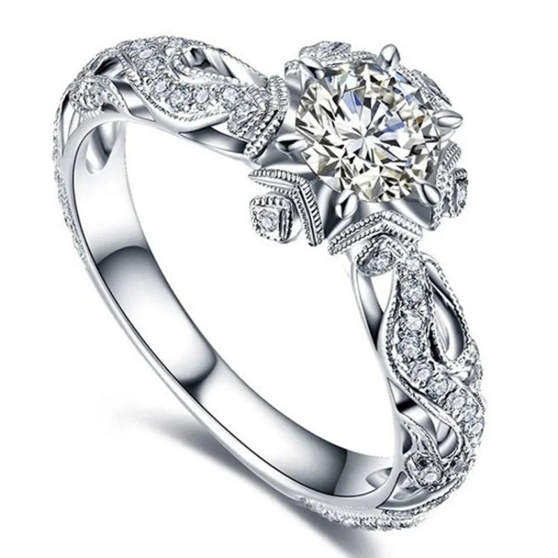 Exquisite Silver Color Inlaid Round Flower Stones for WomenDG128015