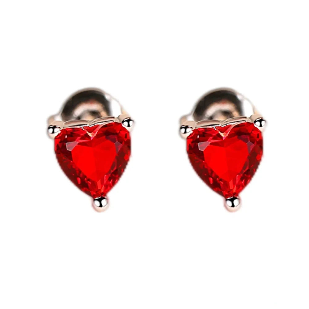 Sterling Silver Heart-Shaped Rhinestone Earrings for Women
