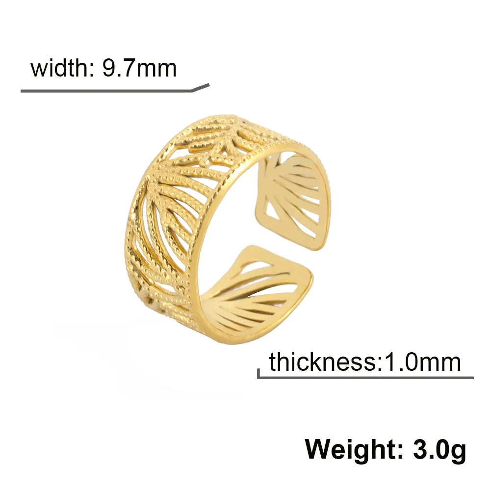 Stainless Steel Leaves Ring Women Gold Color Open Rings