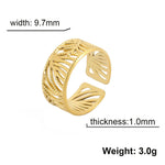 Stainless Steel Leaves Ring Women Gold Color Open Rings