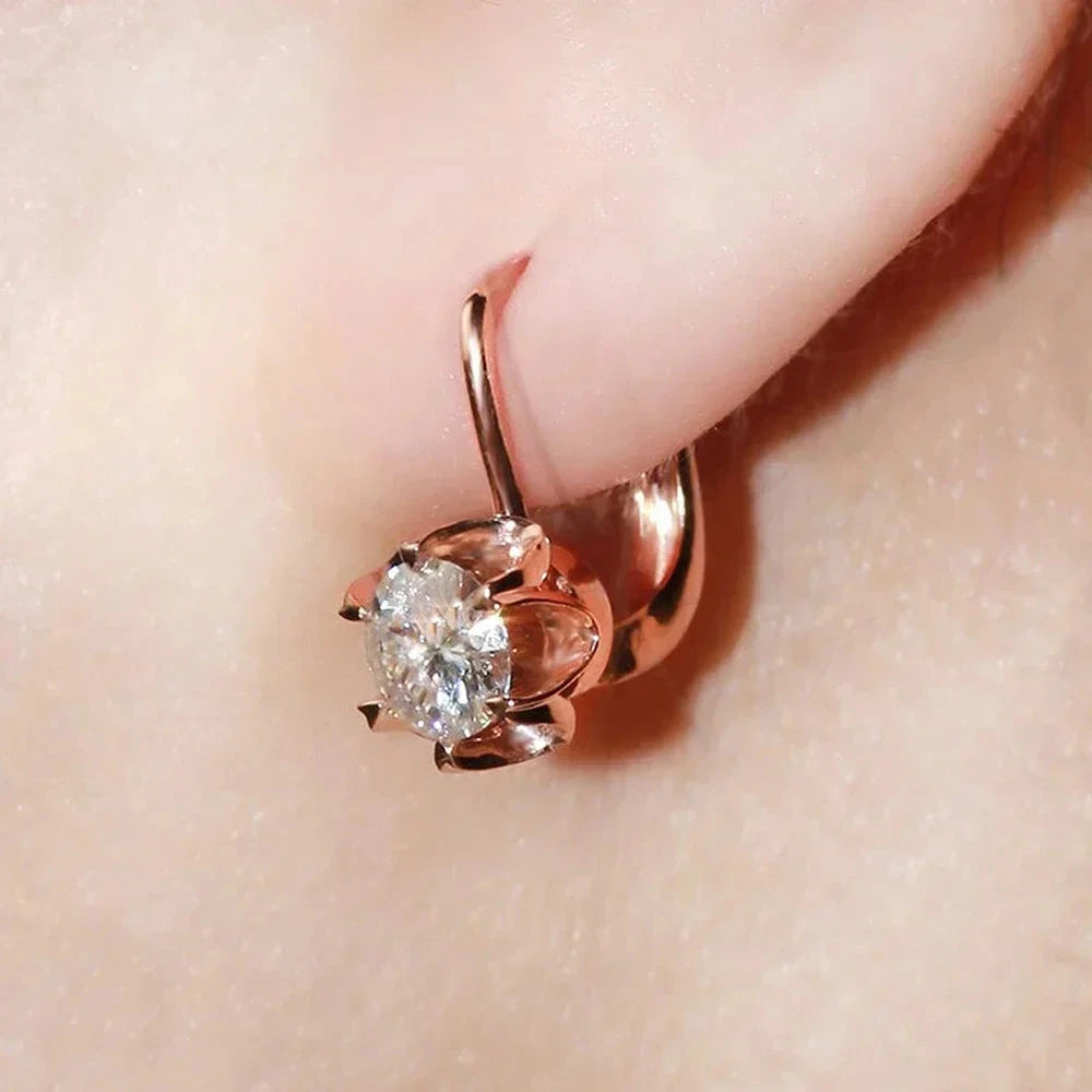Luxury Inlaid CZ Rose Gold Flower Drop Hoop Earrings for Women