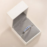 Princess Zircon Half Eternity Ring 925 Sterling Silver White Blue Sapphire Wedding Band