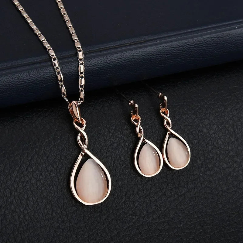 Bridal Opal Set Gold Plated Opal Jewelry Sets for Woman Water Drop Necklace Pendant Earrings9