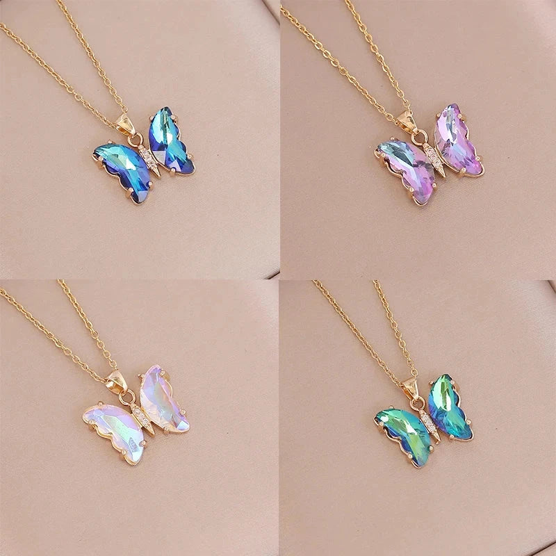 Gradient Butterfly Pendant Necklace
