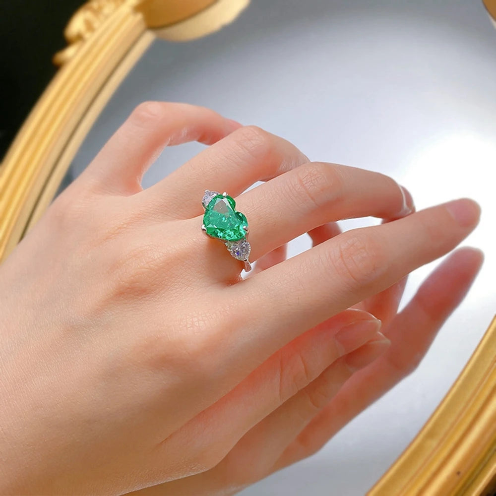 100% 925 Sterling Silver Heart Cut Emerald High Carbon Diamond Gemstone