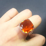 Sterling Silver Orange Zircon Geometric Ring for Women