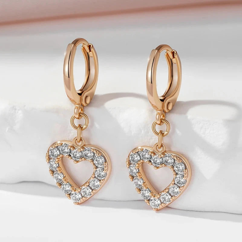585 Rose Gold Color Heart Shape Earrings For Women