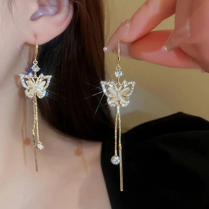 Trend Unique Design Elegant Delicate Zircon Butterfly Tassel EarringsED2629