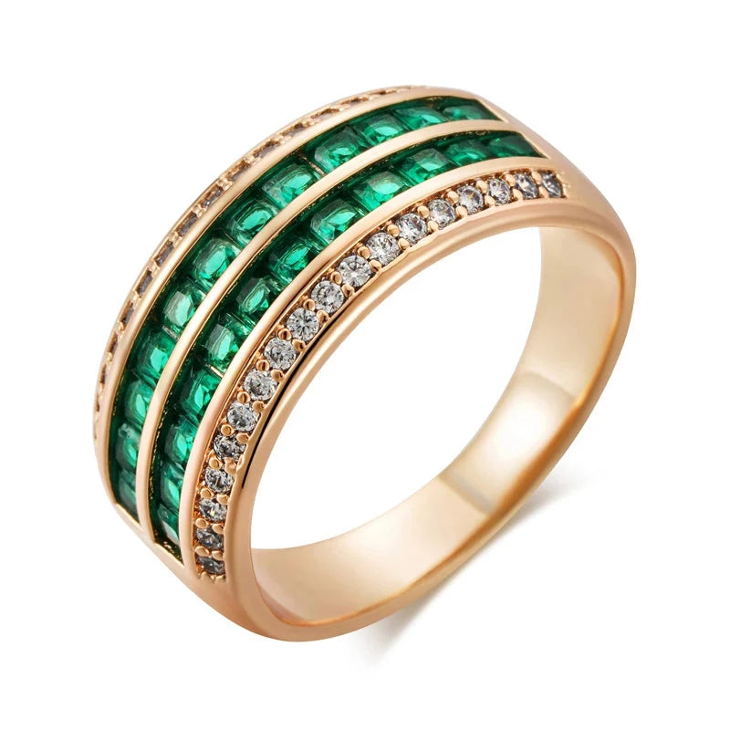 9mm Rose Gold Luxury Green Zircon Ring for Womengreen9