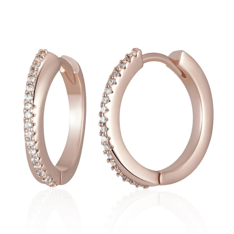 Elegant Rose Gold Zircon Hoop Earrings for WomenH2621