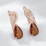 Shiny Brown Natural Zircon English Earrings for Women 585 Rose Gold