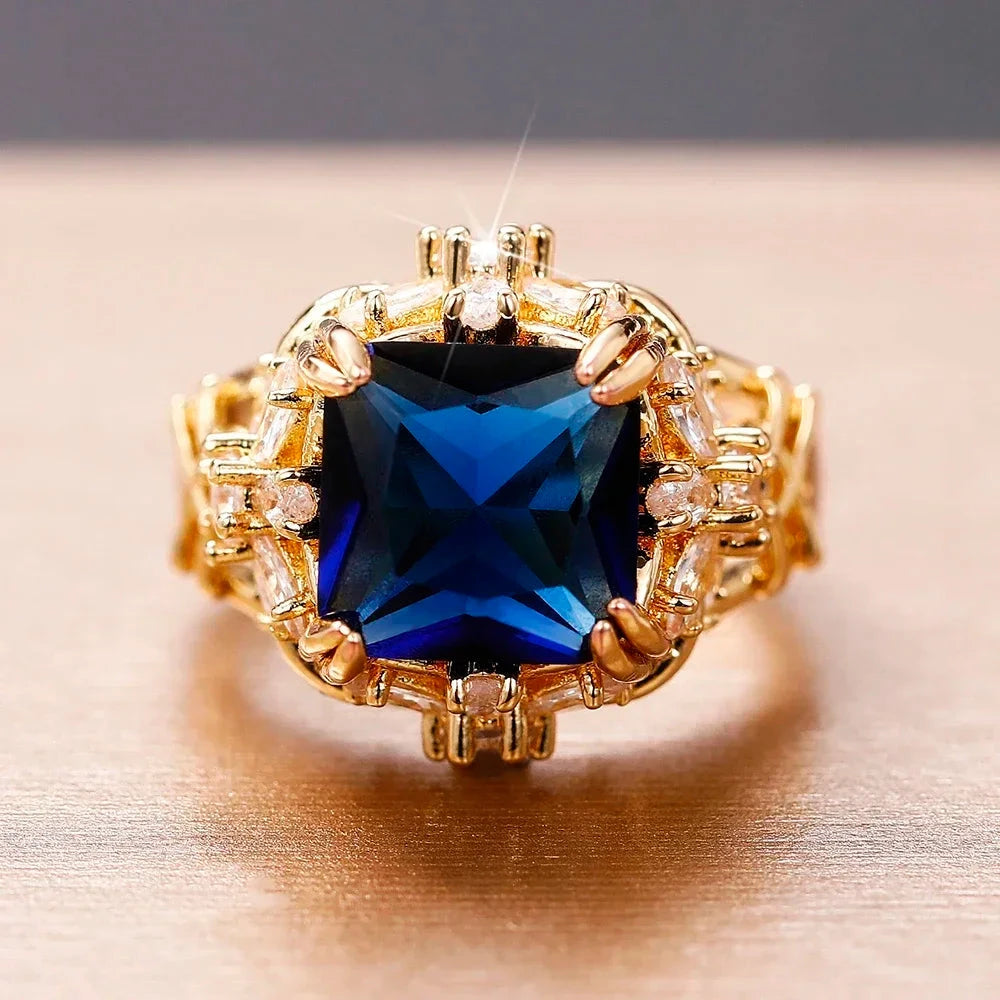 Dark Blue CZ Dazzling Flower Design Ring for Women